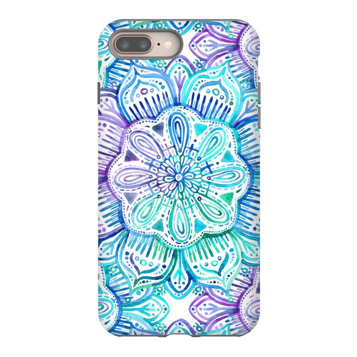 iPhone 7 plus StrongFit Iridescent Aqua and Purple Watercolor Mandala by Micklyn Le Feuvre