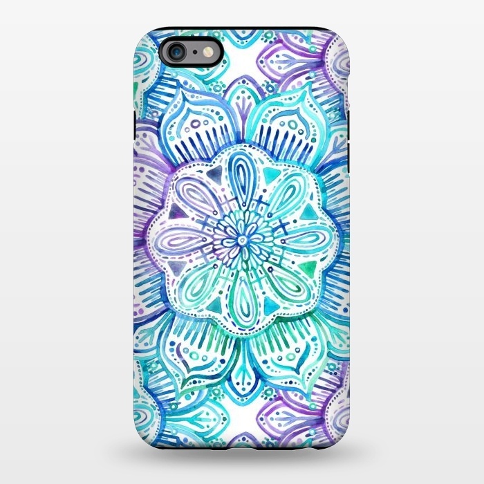iPhone 6/6s plus StrongFit Iridescent Aqua and Purple Watercolor Mandala by Micklyn Le Feuvre