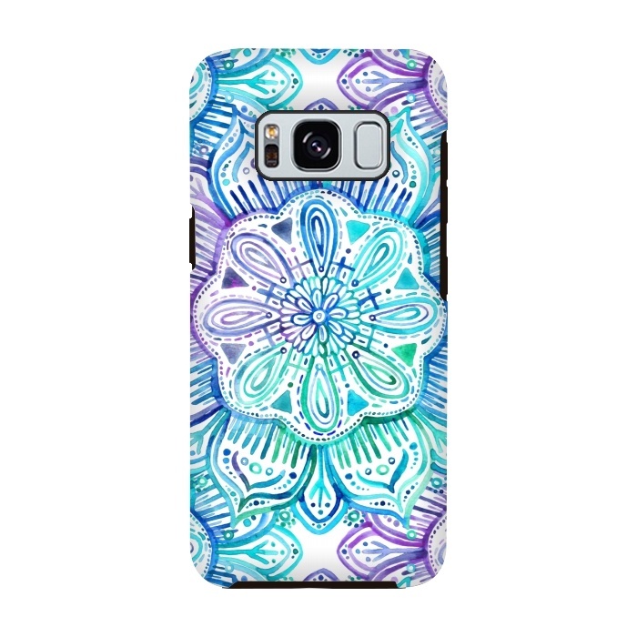 Galaxy S8 StrongFit Iridescent Aqua and Purple Watercolor Mandala by Micklyn Le Feuvre