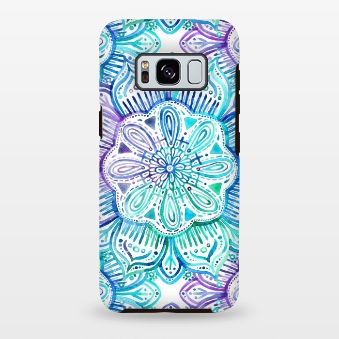 Galaxy S8 plus StrongFit Iridescent Aqua and Purple Watercolor Mandala by Micklyn Le Feuvre