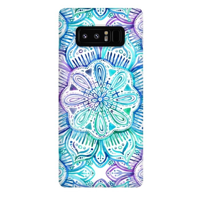 Galaxy Note 8 StrongFit Iridescent Aqua and Purple Watercolor Mandala by Micklyn Le Feuvre