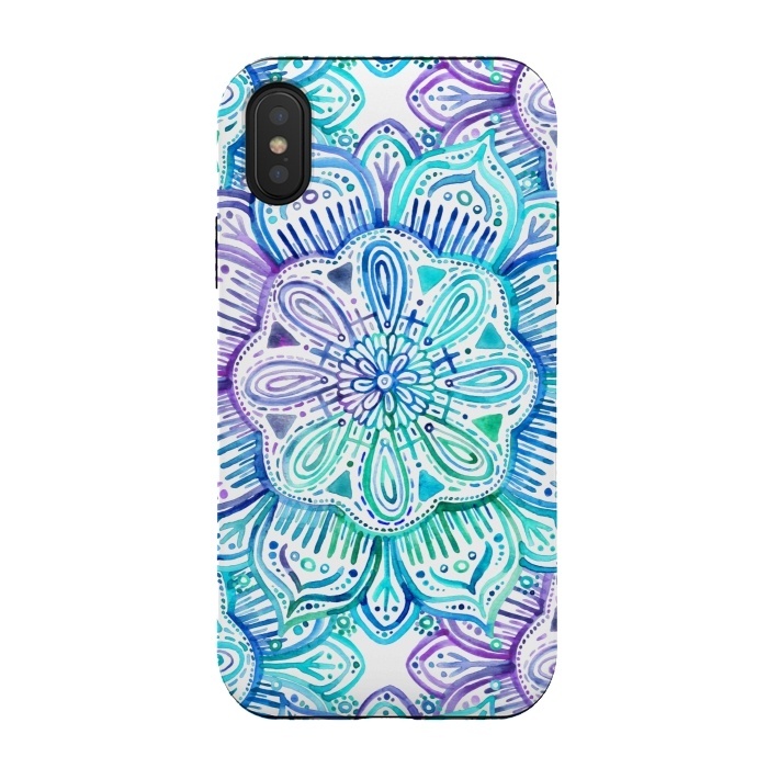 iPhone Xs / X StrongFit Iridescent Aqua and Purple Watercolor Mandala by Micklyn Le Feuvre