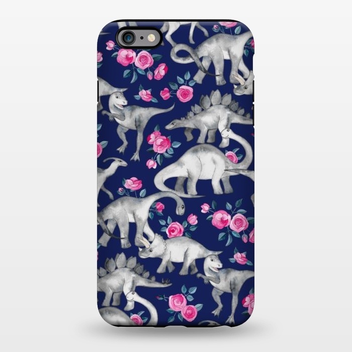 iPhone 6/6s plus StrongFit Dinosaurs and Roses on Dark Blue Purple by Micklyn Le Feuvre