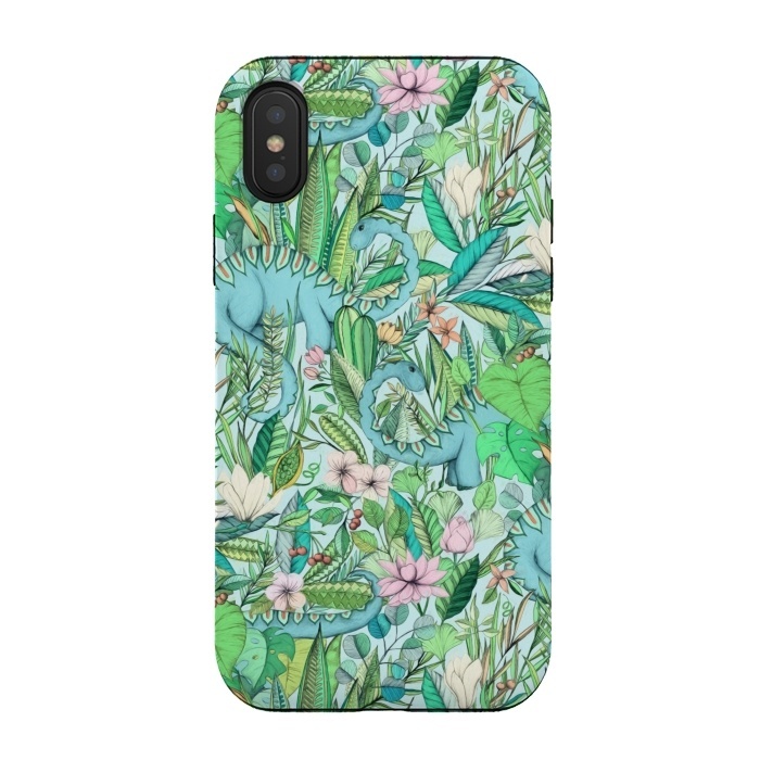 iPhone Xs / X StrongFit Summer Floral with Dinosaurs by Micklyn Le Feuvre
