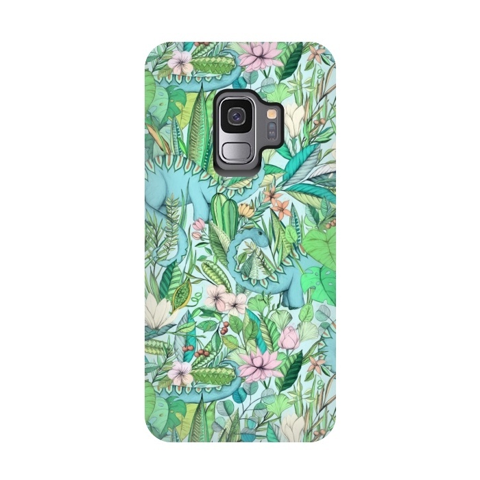 Galaxy S9 StrongFit Summer Floral with Dinosaurs by Micklyn Le Feuvre