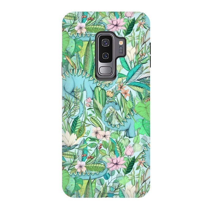 Galaxy S9 plus StrongFit Summer Floral with Dinosaurs by Micklyn Le Feuvre