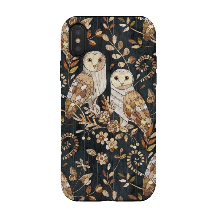 iPhone Xs / X StrongFit Wooden Wonderland Barn Owl Collage by Micklyn Le Feuvre