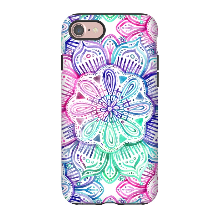 iPhone 7 StrongFit Watercolor Mandala in Mint, Magenta and Purple by Micklyn Le Feuvre