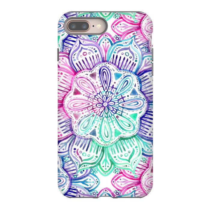 iPhone 7 plus StrongFit Watercolor Mandala in Mint, Magenta and Purple by Micklyn Le Feuvre
