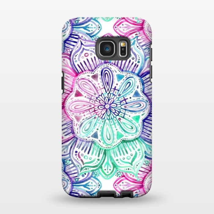Galaxy S7 EDGE StrongFit Watercolor Mandala in Mint, Magenta and Purple by Micklyn Le Feuvre