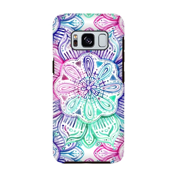 Galaxy S8 StrongFit Watercolor Mandala in Mint, Magenta and Purple by Micklyn Le Feuvre