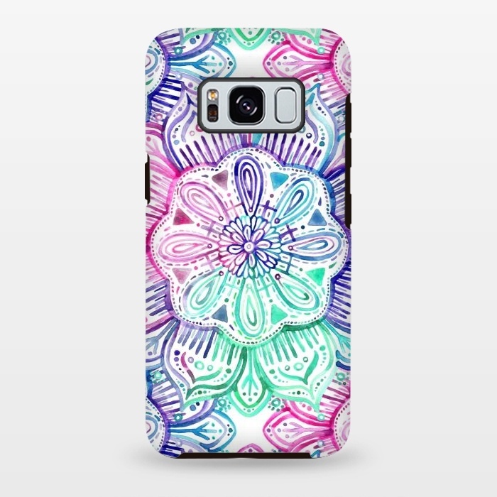 Galaxy S8 plus StrongFit Watercolor Mandala in Mint, Magenta and Purple by Micklyn Le Feuvre