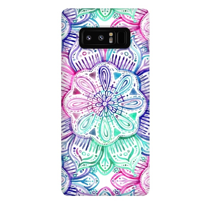 Galaxy Note 8 StrongFit Watercolor Mandala in Mint, Magenta and Purple by Micklyn Le Feuvre
