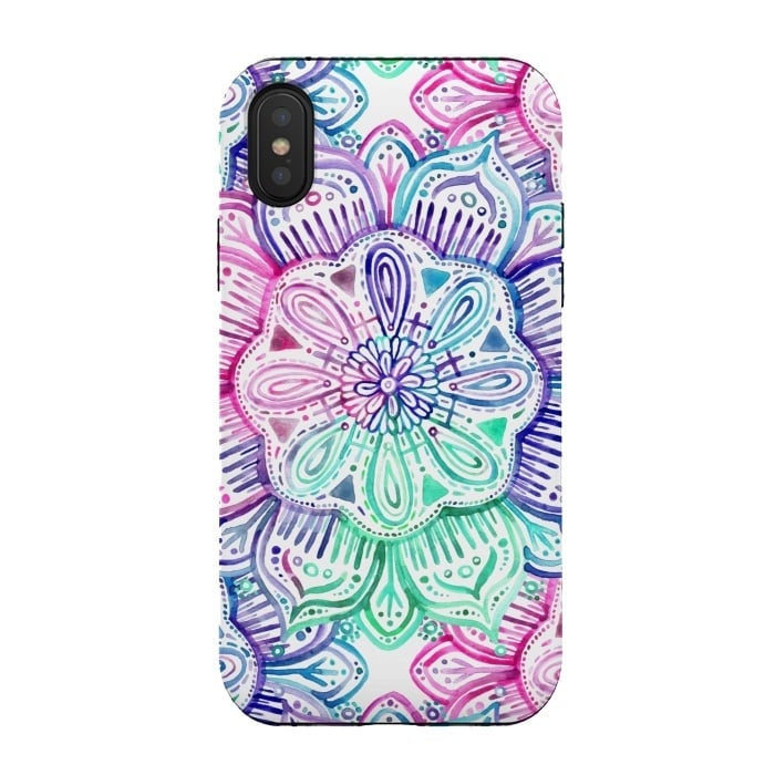 iPhone Xs / X StrongFit Watercolor Mandala in Mint, Magenta and Purple by Micklyn Le Feuvre