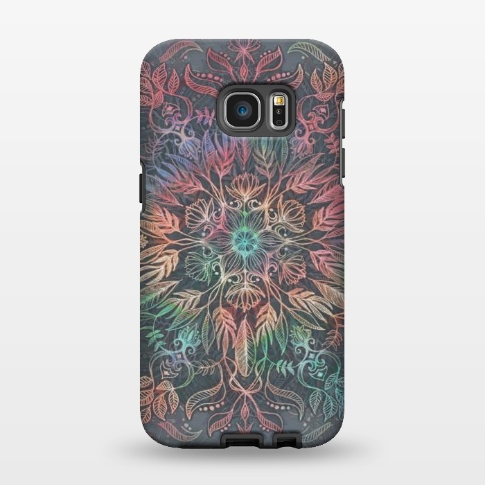 Galaxy S7 EDGE StrongFit Winter Sunset Mandala in Charcoal, Mint and Melon by Micklyn Le Feuvre