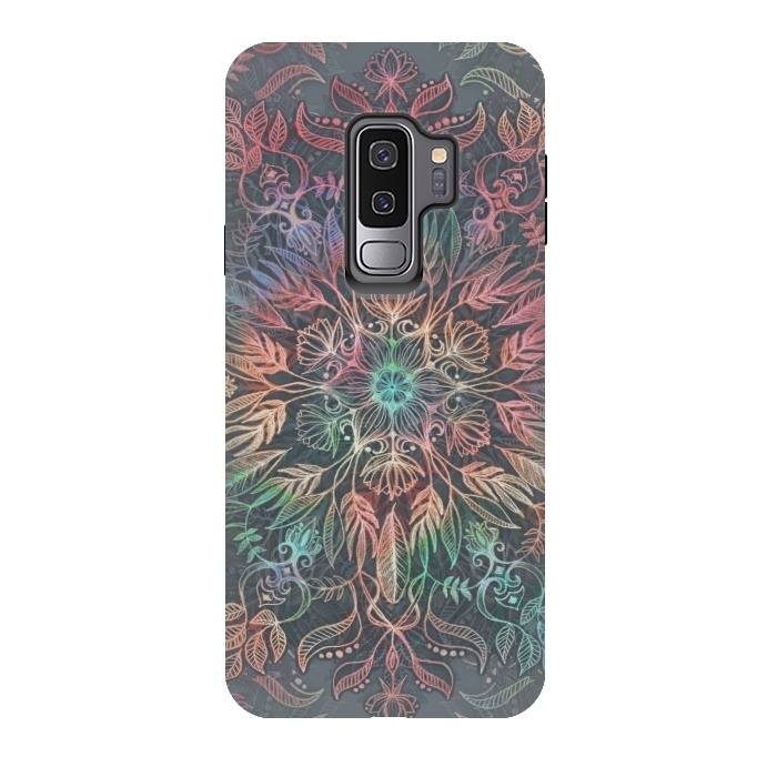 Galaxy S9 plus StrongFit Winter Sunset Mandala in Charcoal, Mint and Melon by Micklyn Le Feuvre