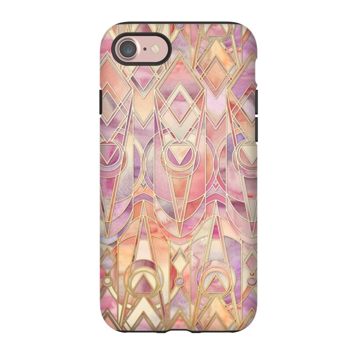 iPhone 7 StrongFit Glowing Coral and Amethyst Art Deco Pattern by Micklyn Le Feuvre