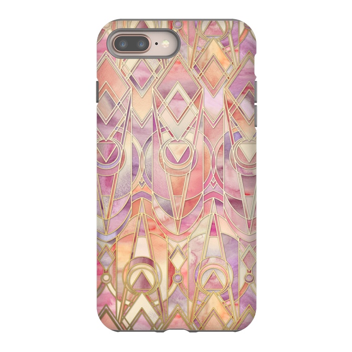 iPhone 7 plus StrongFit Glowing Coral and Amethyst Art Deco Pattern by Micklyn Le Feuvre