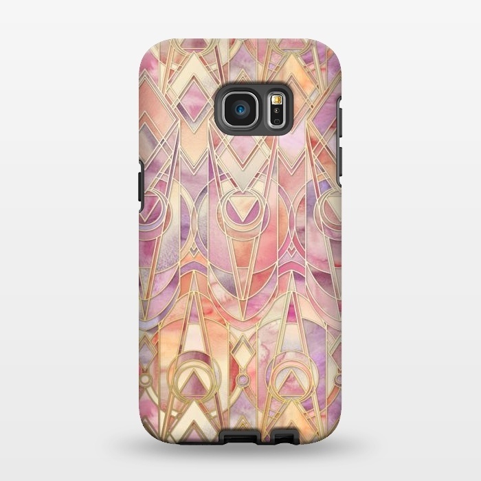 Galaxy S7 EDGE StrongFit Glowing Coral and Amethyst Art Deco Pattern by Micklyn Le Feuvre