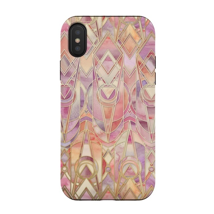 iPhone Xs / X StrongFit Glowing Coral and Amethyst Art Deco Pattern by Micklyn Le Feuvre