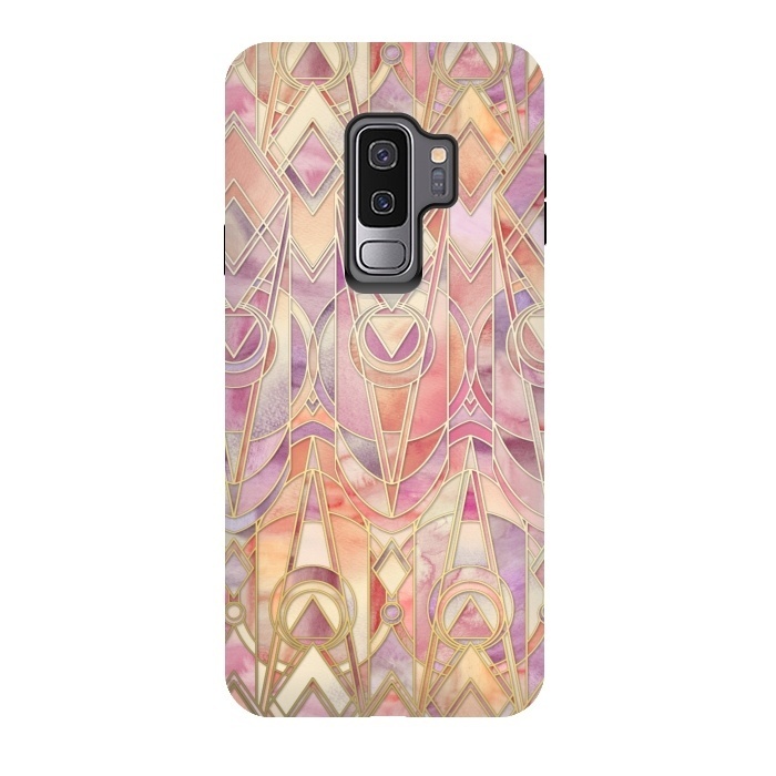 Galaxy S9 plus StrongFit Glowing Coral and Amethyst Art Deco Pattern by Micklyn Le Feuvre