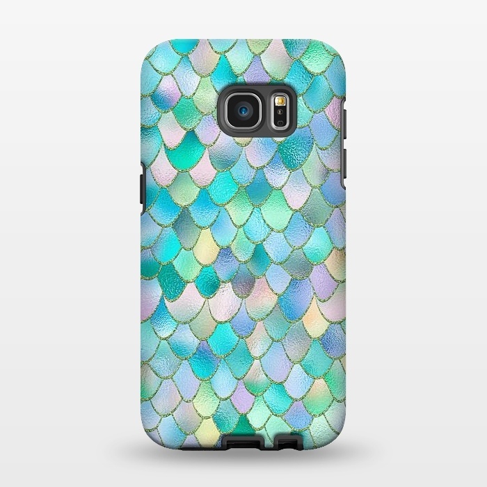 Galaxy S7 EDGE StrongFit Teal and Green Wonky Metal Mermaid Scales by  Utart