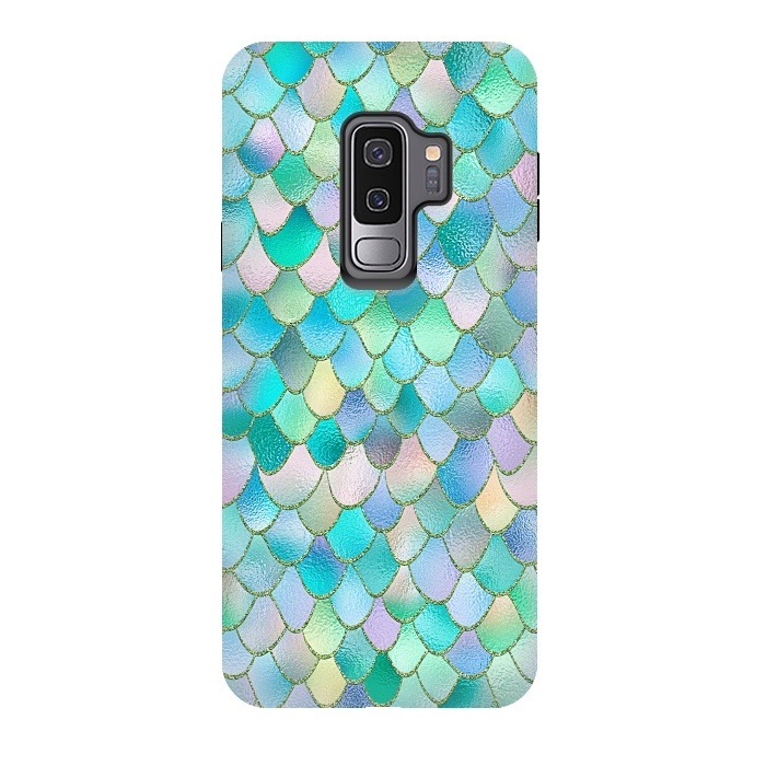 Galaxy S9 plus StrongFit Teal and Green Wonky Metal Mermaid Scales by  Utart