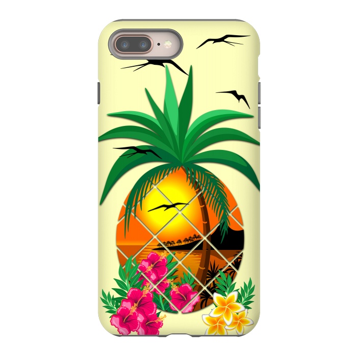 iPhone 7 plus StrongFit Pineapple Tropical Sunset, Palm Tree and Flowers by BluedarkArt