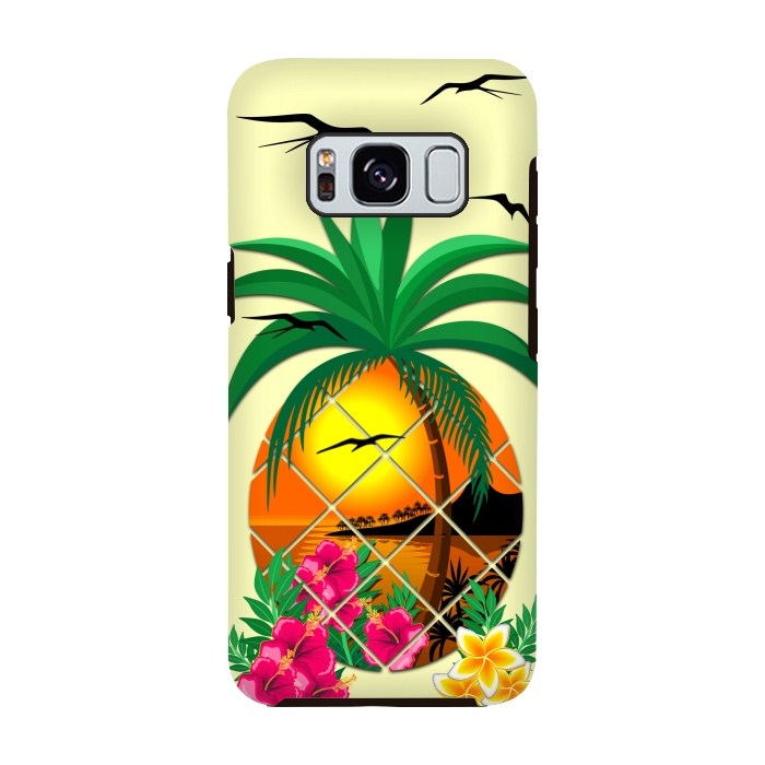 Galaxy S8 StrongFit Pineapple Tropical Sunset, Palm Tree and Flowers by BluedarkArt
