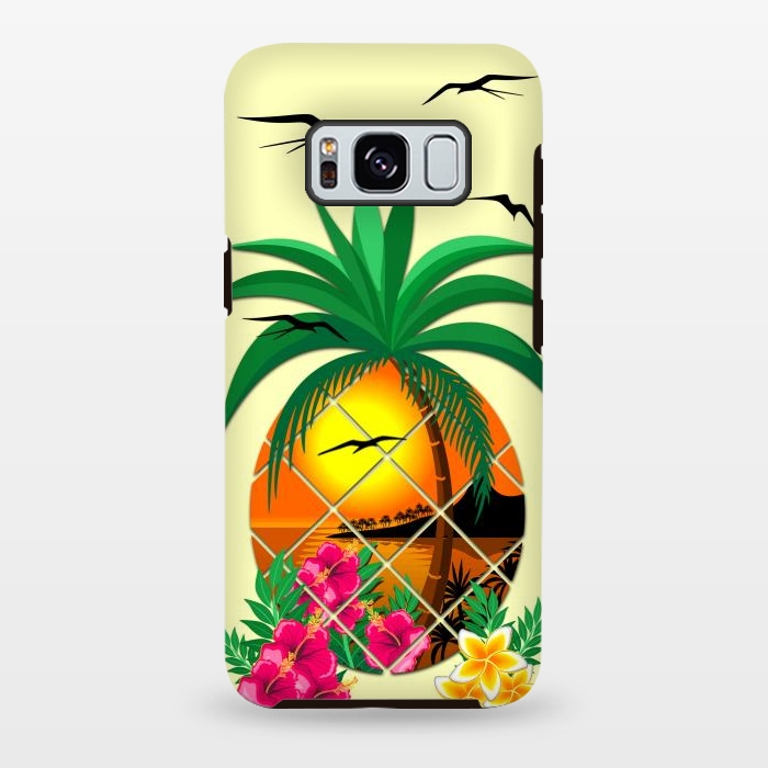 Galaxy S8 plus StrongFit Pineapple Tropical Sunset, Palm Tree and Flowers by BluedarkArt