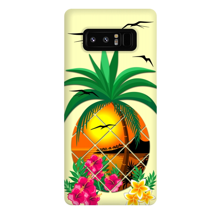 Galaxy Note 8 StrongFit Pineapple Tropical Sunset, Palm Tree and Flowers by BluedarkArt