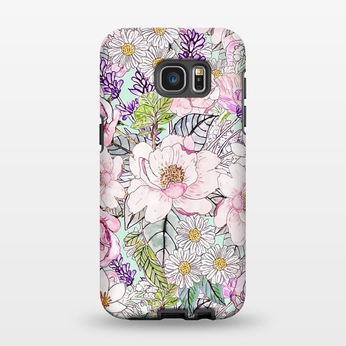 Galaxy S7 EDGE StrongFit Watercolor garden peonies floral hand paint  by InovArts