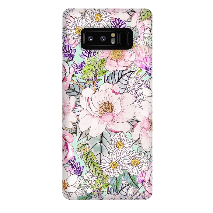 Galaxy Note 8 StrongFit Watercolor garden peonies floral hand paint  by InovArts