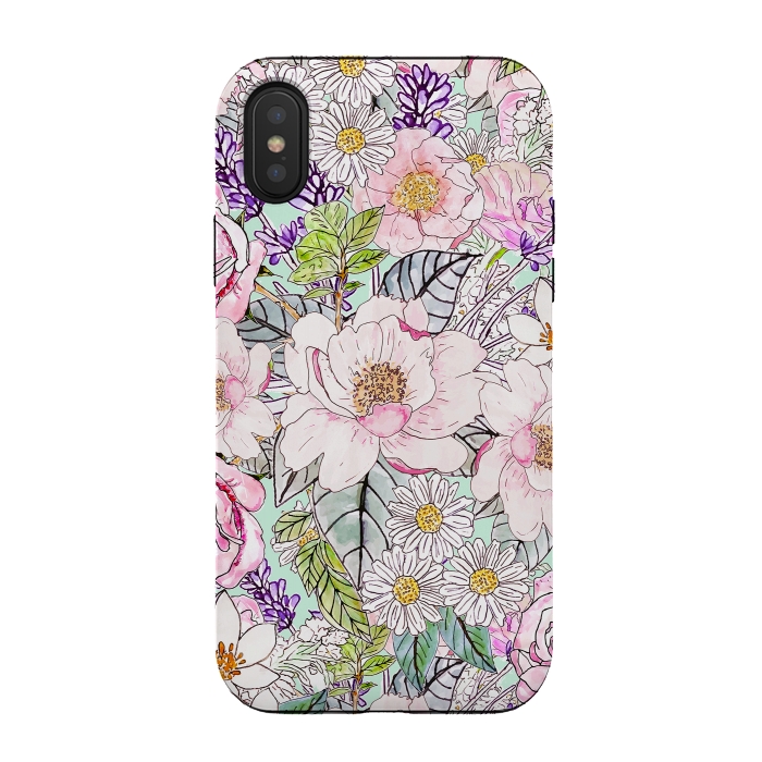 iPhone Xs / X StrongFit Watercolor garden peonies floral hand paint  by InovArts