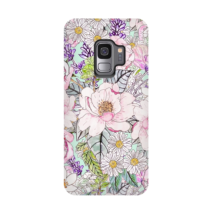 Galaxy S9 StrongFit Watercolor garden peonies floral hand paint  by InovArts