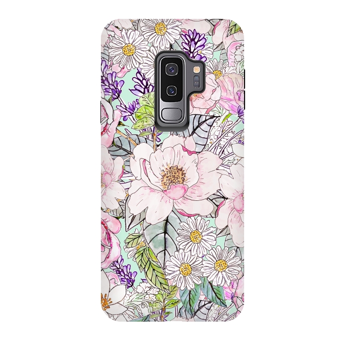 Galaxy S9 plus StrongFit Watercolor garden peonies floral hand paint  by InovArts