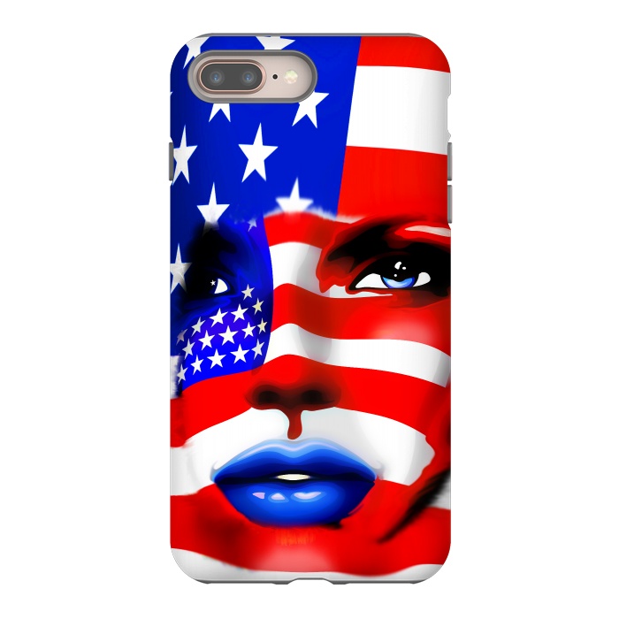 iPhone 7 plus StrongFit Usa Flag on Beatiful Girl's Face by BluedarkArt