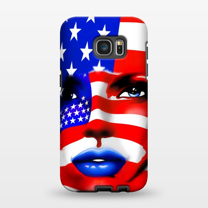 Galaxy S7 EDGE StrongFit Usa Flag on Beatiful Girl's Face by BluedarkArt