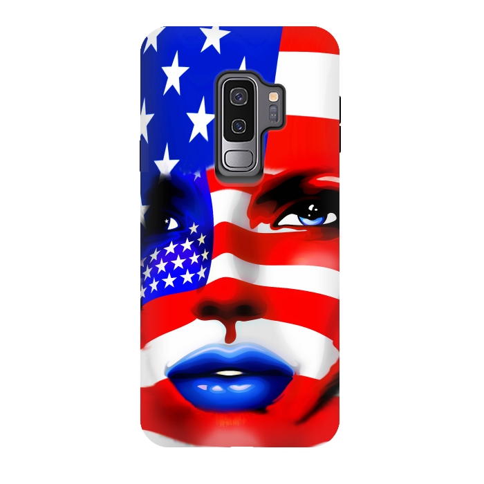 Galaxy S9 plus StrongFit Usa Flag on Beatiful Girl's Face by BluedarkArt