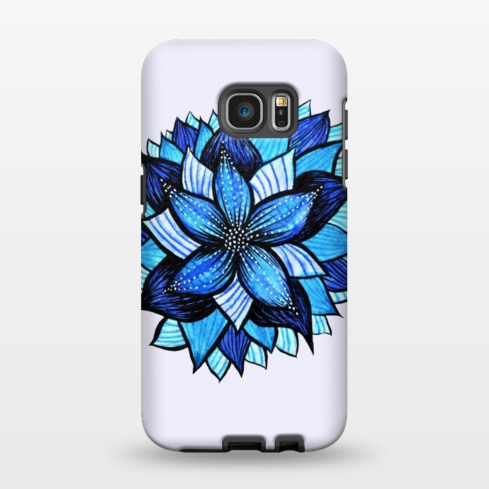 Galaxy S7 EDGE StrongFit Beautiful Abstract Hand Drawn Zentangle Blue Flower by Boriana Giormova