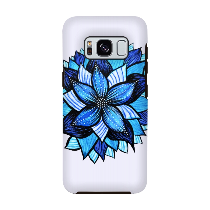 Galaxy S8 StrongFit Beautiful Abstract Hand Drawn Zentangle Blue Flower by Boriana Giormova