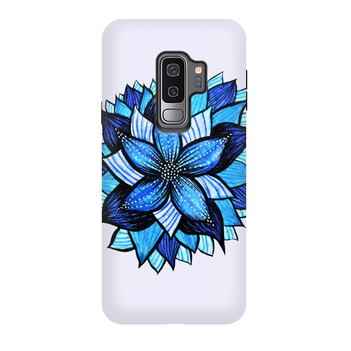 Galaxy S9 plus StrongFit Beautiful Abstract Hand Drawn Zentangle Blue Flower by Boriana Giormova