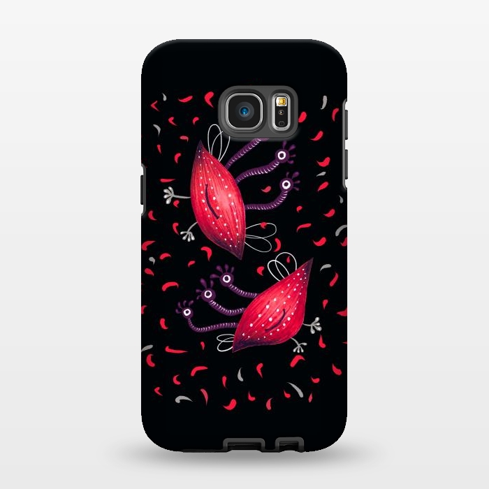 Galaxy S7 EDGE StrongFit Cute Funny Red Three Eyed Cartoon Aliens by Boriana Giormova