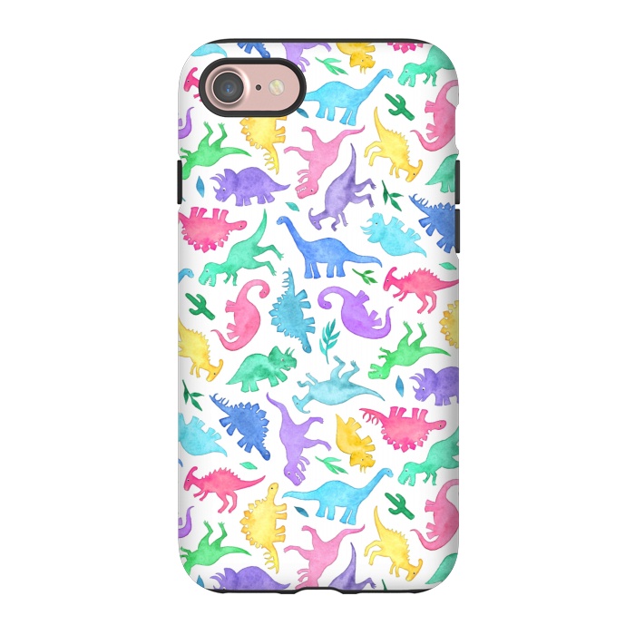 iPhone 7 StrongFit Ditsy Dinos in Bright Pastels on White by Micklyn Le Feuvre
