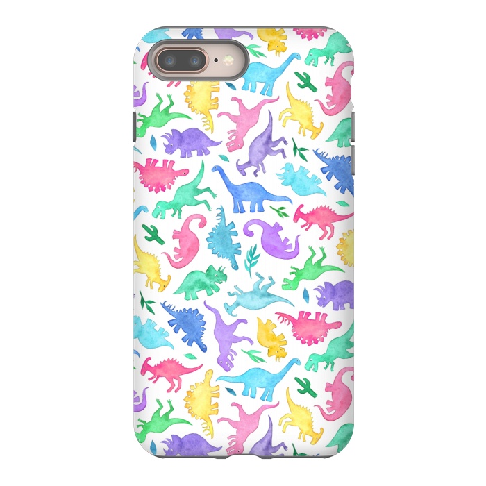 iPhone 7 plus StrongFit Ditsy Dinos in Bright Pastels on White by Micklyn Le Feuvre