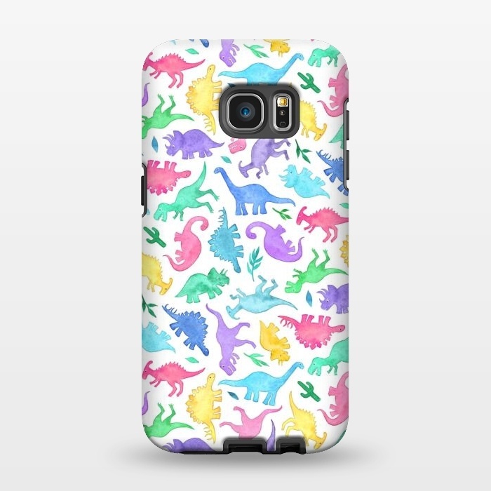 Galaxy S7 EDGE StrongFit Ditsy Dinos in Bright Pastels on White by Micklyn Le Feuvre