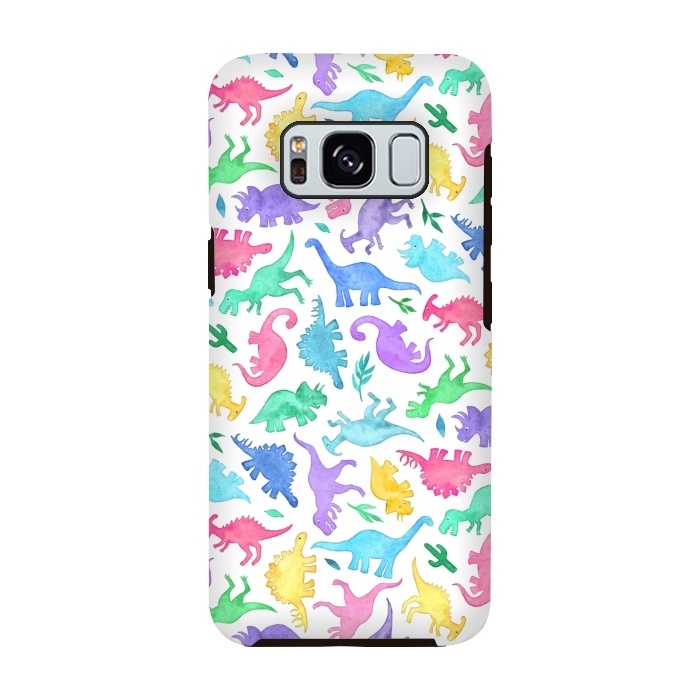 Galaxy S8 StrongFit Ditsy Dinos in Bright Pastels on White by Micklyn Le Feuvre
