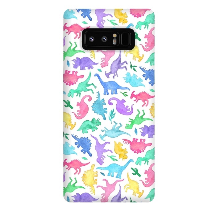 Galaxy Note 8 StrongFit Ditsy Dinos in Bright Pastels on White by Micklyn Le Feuvre
