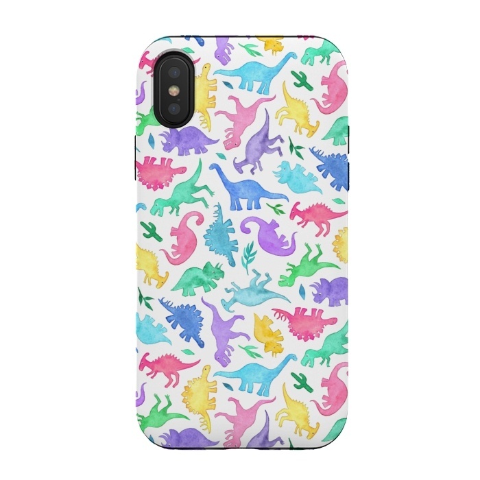 iPhone Xs / X StrongFit Ditsy Dinos in Bright Pastels on White by Micklyn Le Feuvre