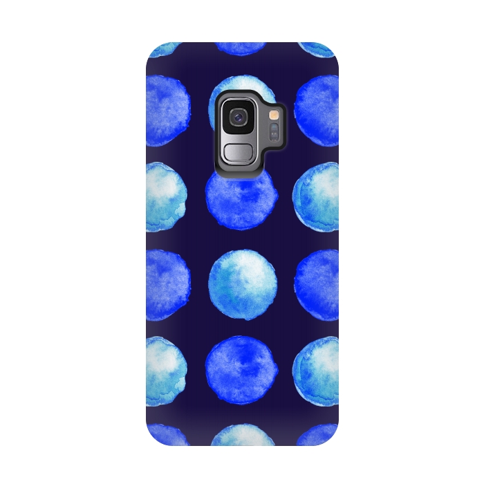Galaxy S9 StrongFit Winter Blue Watercolor Large Dots Pattern by Boriana Giormova